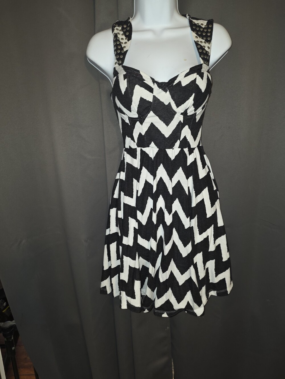 love, Fire Black and White Chevron Mini Dress
